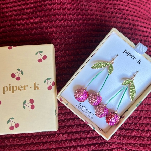Piper K - Cherry ๐ gem BLING hanging drop dangle earrings NEW - Picture 3 of 3